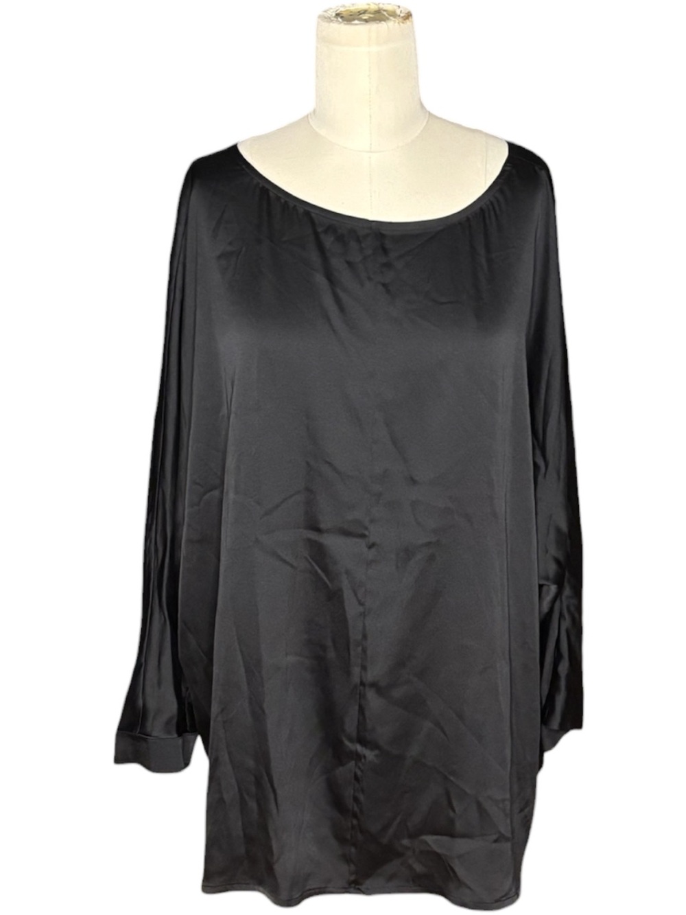 Chico's Black Satin Scoop Neck Long Sleeve Tunic